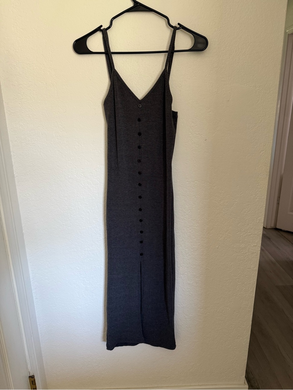 Vici Charcoal Knit Button-Front Midi Dress